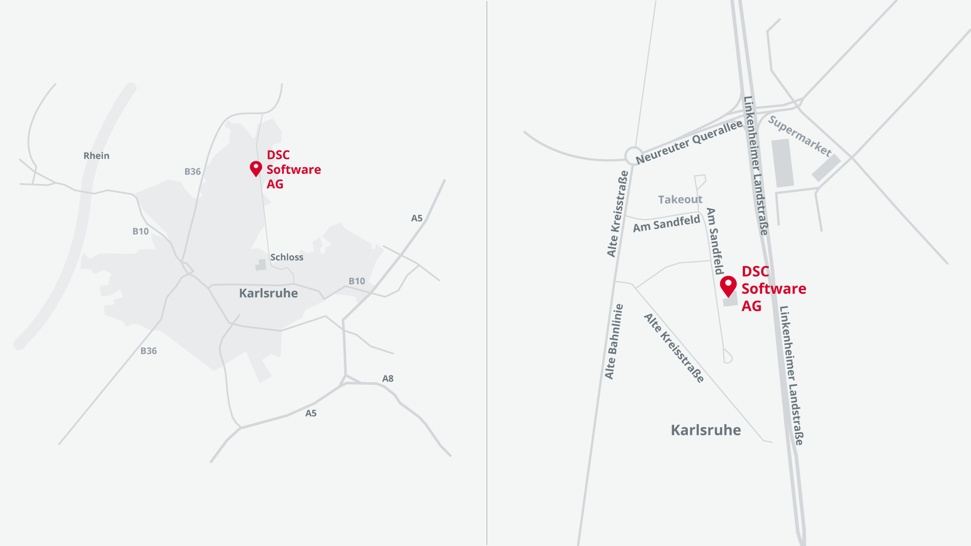 Map section of the DSC location in Karlsruhe-Neureut with the office buildings marked