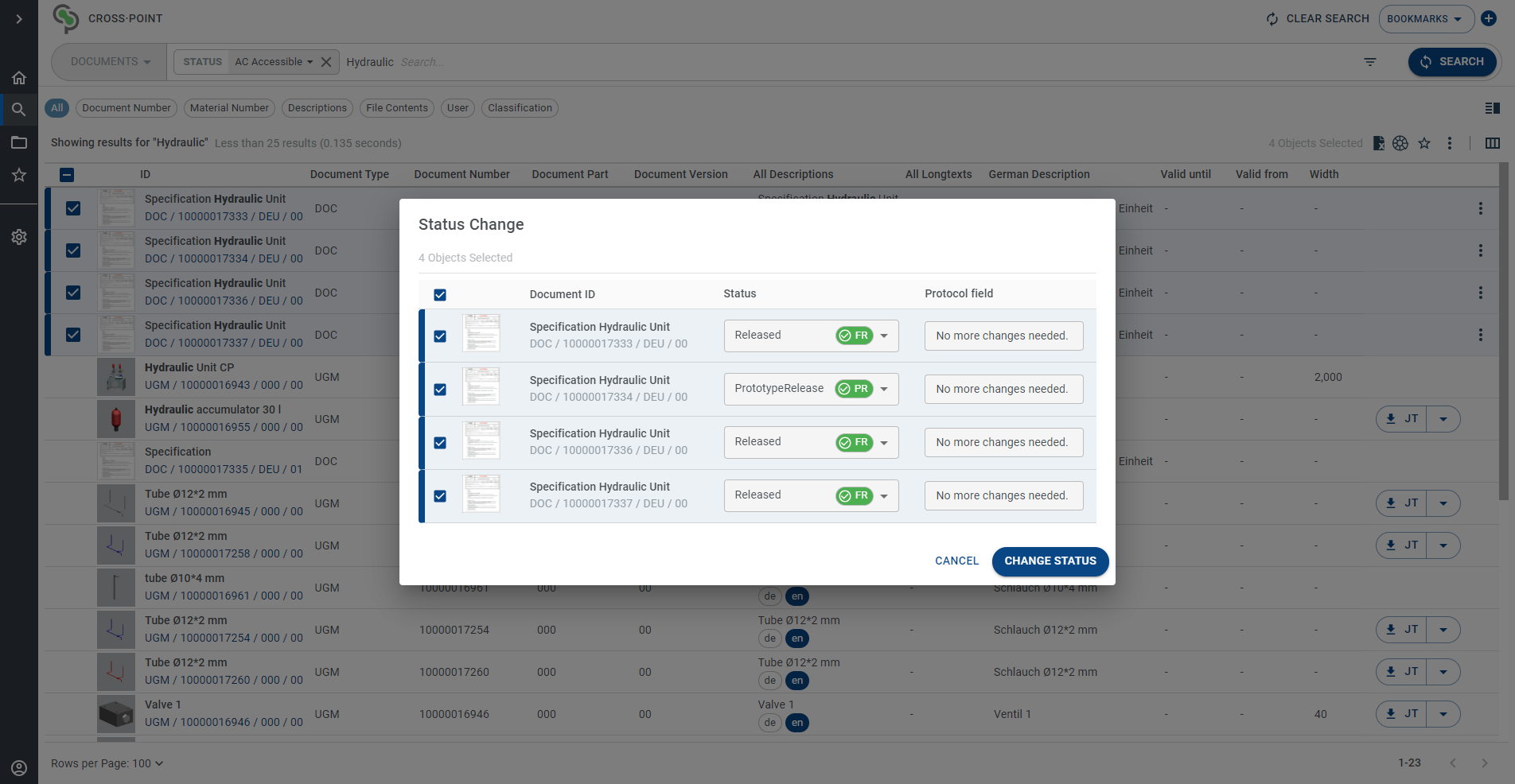 Users can make status changes on one or more SAP documents.